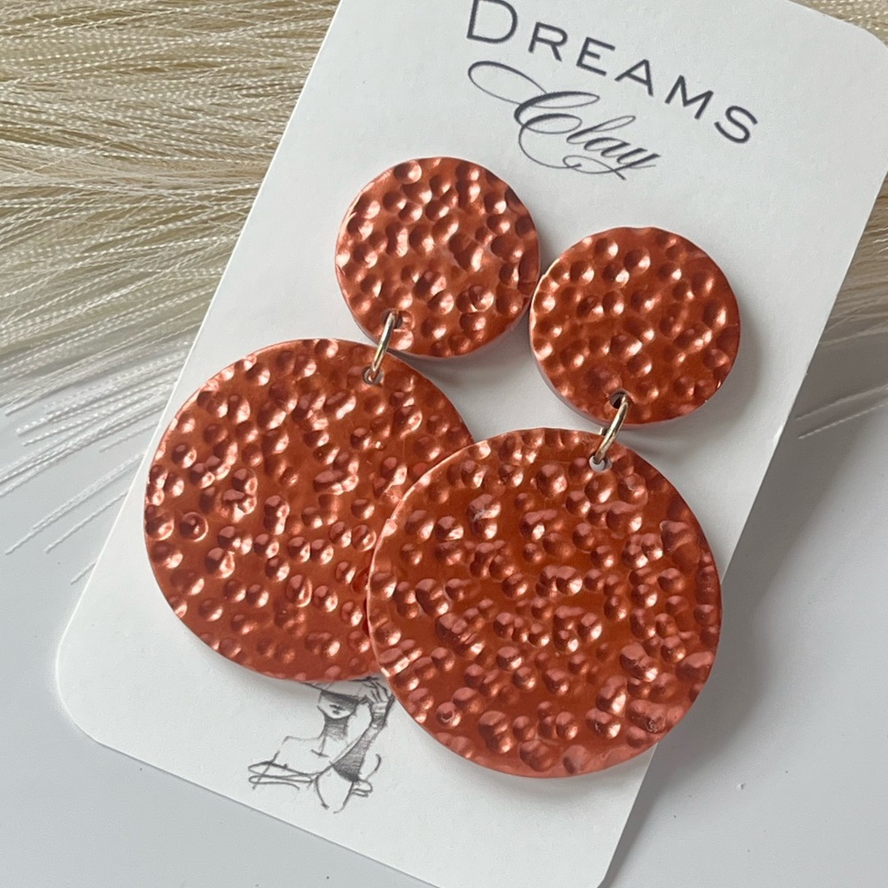 Dreams Clay Textured Double Disc Earrings - Metallic Copper